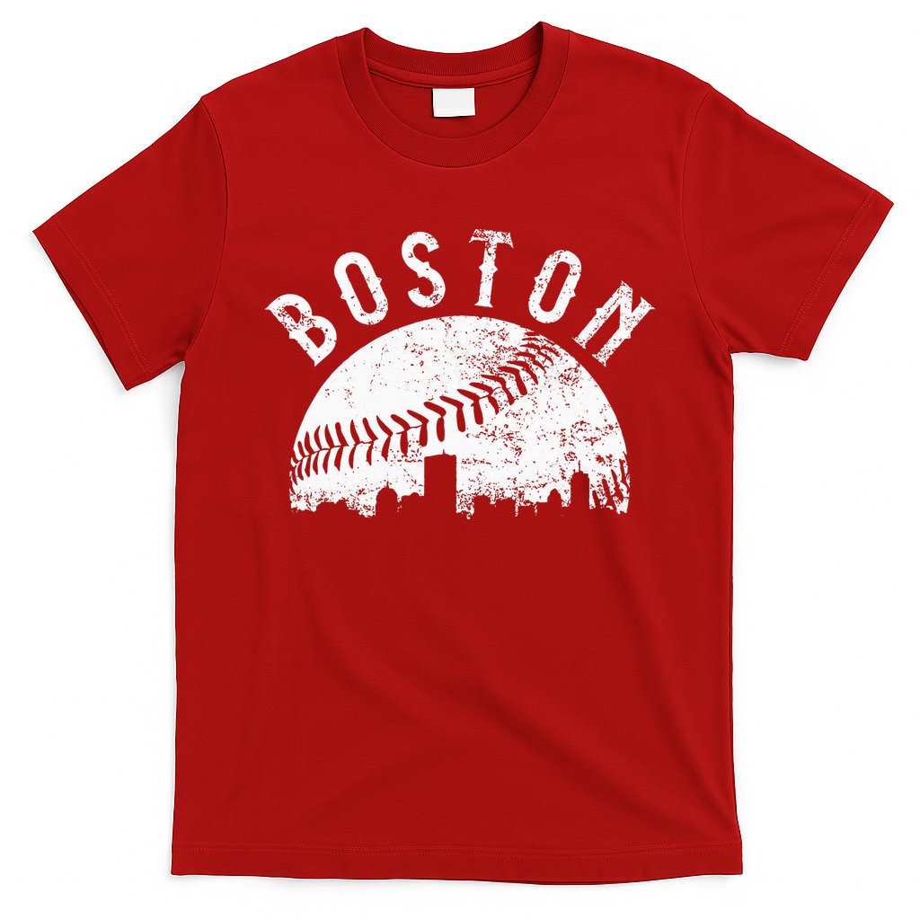 Vintage Boston Skyline Baseball Throwback For Red T-Shirt