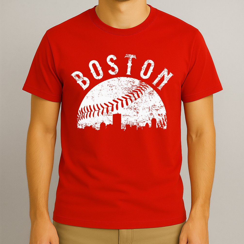 Vintage Boston Skyline Baseball Throwback For Red T-Shirt