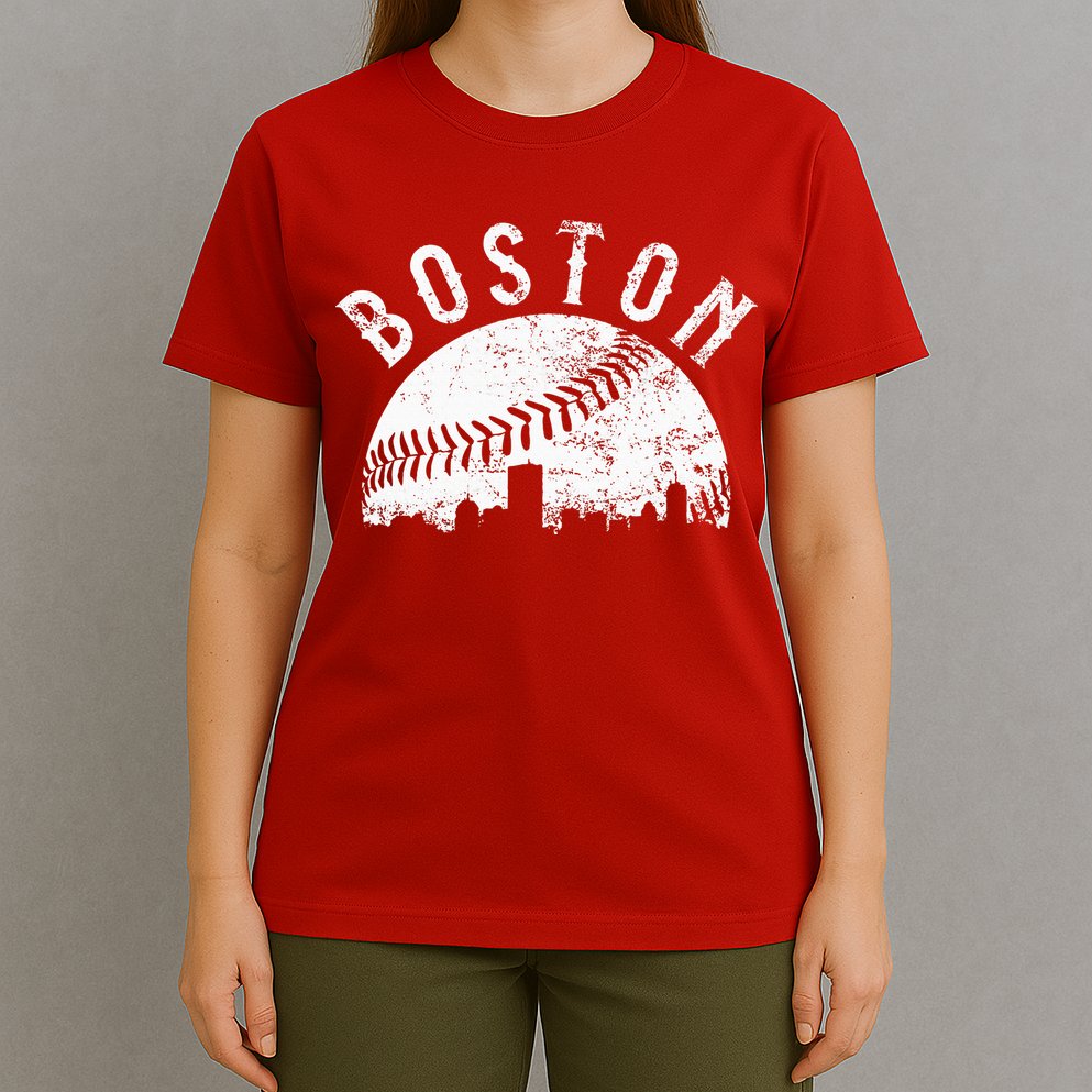Vintage Boston Skyline Baseball Throwback For Red T-Shirt