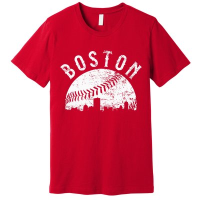 Vintage Boston Skyline Baseball Throwback For Red Premium T-Shirt