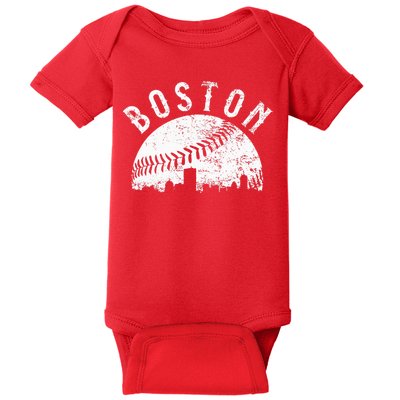 Vintage Boston Skyline Baseball Throwback For Red Baby Bodysuit
