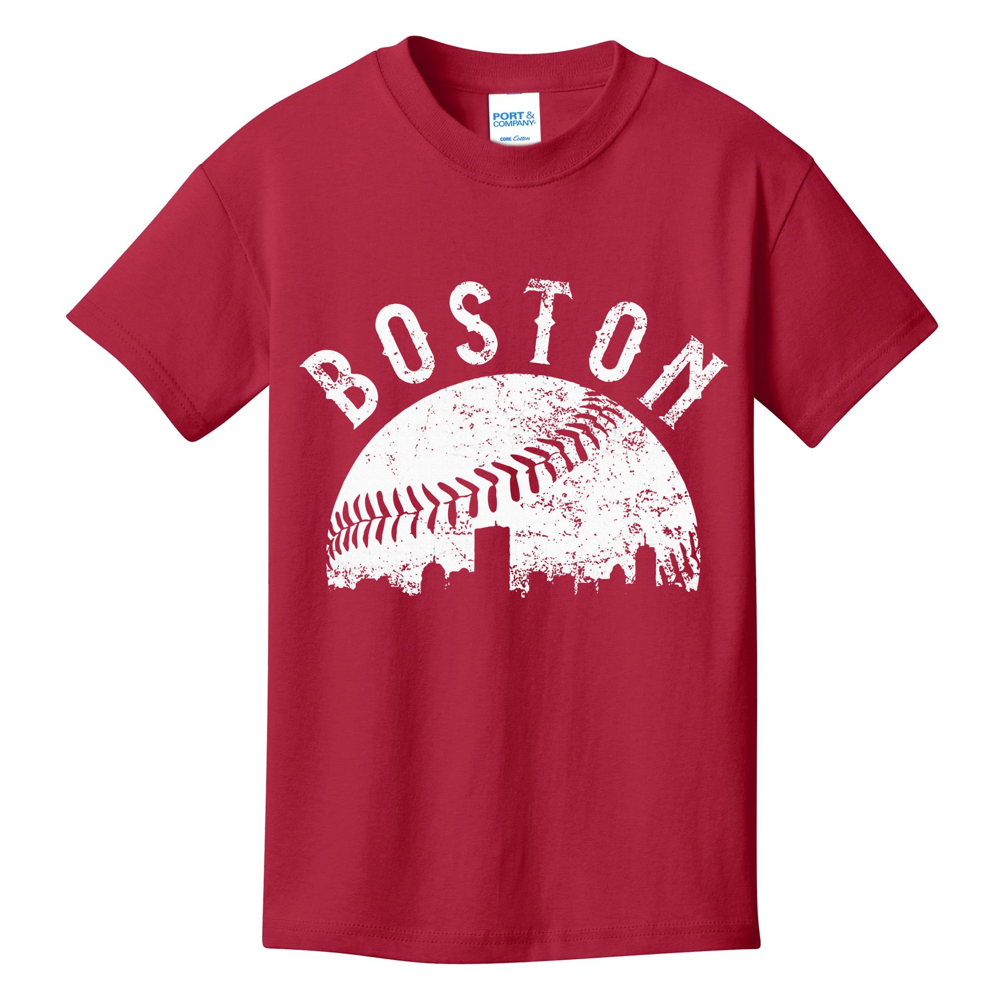 Vintage Boston Skyline Baseball Throwback For Red Kids T-Shirt