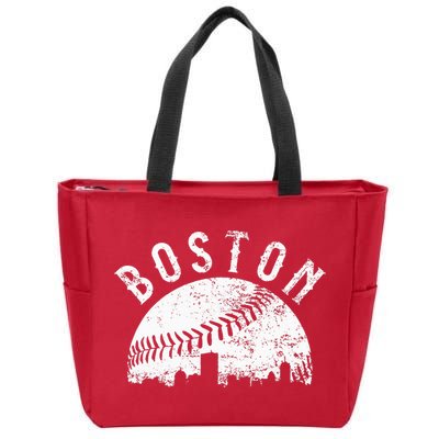 Vintage Boston Skyline Baseball Throwback For Red Zip Tote Bag