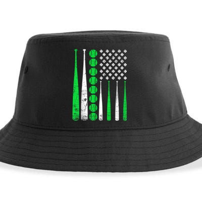 Vintage Baseball St Patricks Day American Flag Shamrock Sustainable Bucket Hat