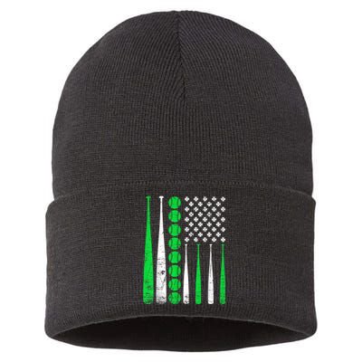 Vintage Baseball St Patricks Day American Flag Shamrock Sustainable Knit Beanie