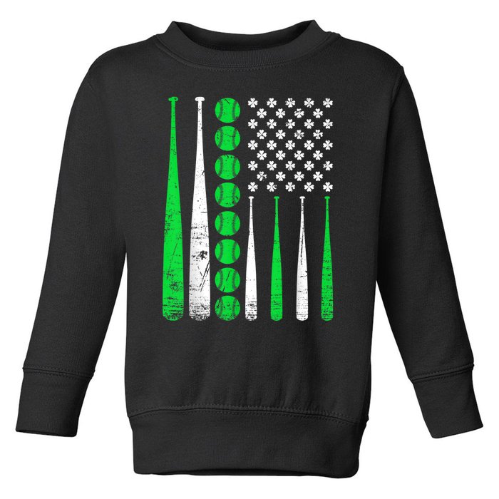 Vintage Baseball St Patricks Day American Flag Shamrock Toddler Sweatshirt