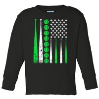 Vintage Baseball St Patricks Day American Flag Shamrock Toddler Long Sleeve Shirt