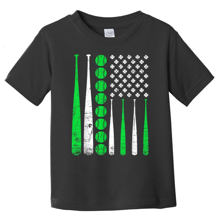 Vintage Baseball St Patricks Day American Flag Shamrock Toddler T-Shirt