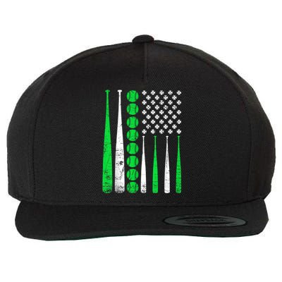 Vintage Baseball St Patricks Day American Flag Shamrock Wool Snapback Cap