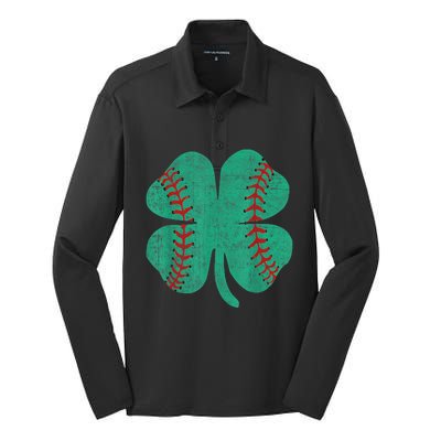 Vintage Baseball Shamrock St Patricks Day Shirt  b.o.y.s Silk Touch Performance Long Sleeve Polo