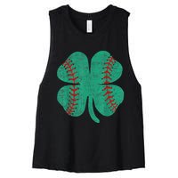 Vintage Baseball Shamrock St Patricks Day Shirt  b.o.y.s Women's Racerback Cropped Tank