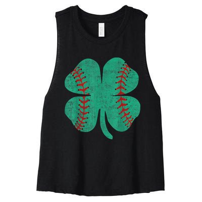 Vintage Baseball Shamrock St Patricks Day Shirt  b.o.y.s Women's Racerback Cropped Tank