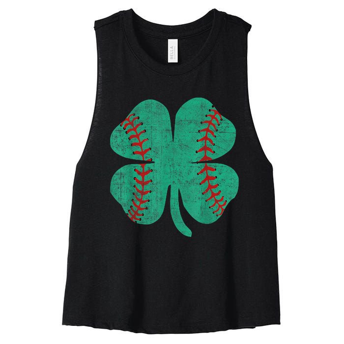 Vintage Baseball Shamrock St Patricks Day Shirt  b.o.y.s Women's Racerback Cropped Tank