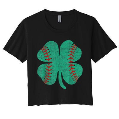 Vintage Baseball Shamrock St Patricks Day Shirt  b.o.y.s Women's Crop Top Tee