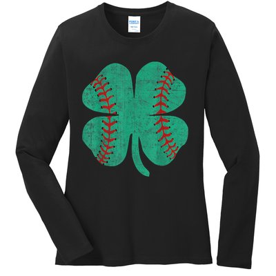 Vintage Baseball Shamrock St Patricks Day Shirt  b.o.y.s Ladies Long Sleeve Shirt