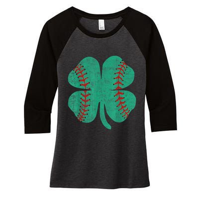 Vintage Baseball Shamrock St Patricks Day Shirt  b.o.y.s Women's Tri-Blend 3/4-Sleeve Raglan Shirt