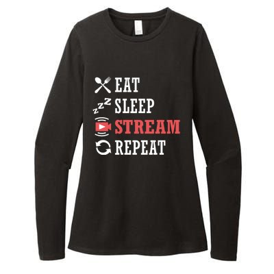 Vlogging Blog Streamer Blogger Eat Sleep Stream Repeat Cute Gift Womens CVC Long Sleeve Shirt