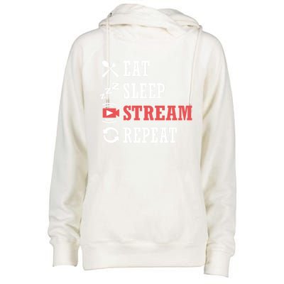 Vlogging Blog Streamer Blogger Eat Sleep Stream Repeat Cute Gift Womens Funnel Neck Pullover Hood