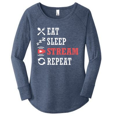 Vlogging Blog Streamer Blogger Eat Sleep Stream Repeat Cute Gift Women's Perfect Tri Tunic Long Sleeve Shirt