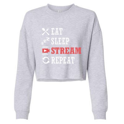 Vlogging Blog Streamer Blogger Eat Sleep Stream Repeat Cute Gift Cropped Pullover Crew