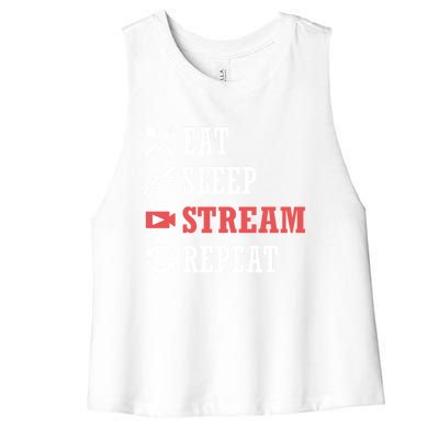 Vlogging Blog Streamer Blogger Eat Sleep Stream Repeat Cute Gift Women's Racerback Cropped Tank