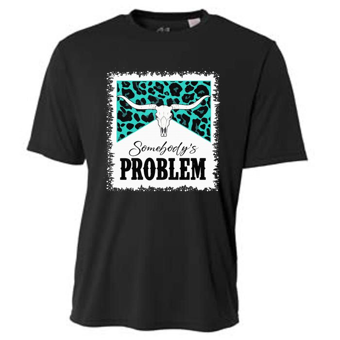 Vintage Bull Skull Leopard Bleached Somebody's Problem Cooling Performance Crew T-Shirt