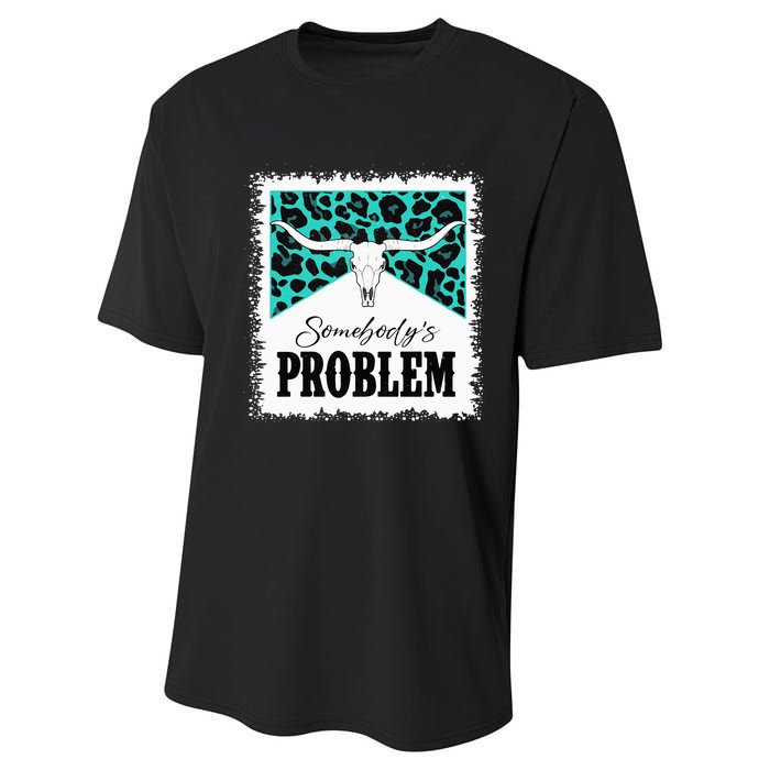 Vintage Bull Skull Leopard Bleached Somebody's Problem Performance Sprint T-Shirt