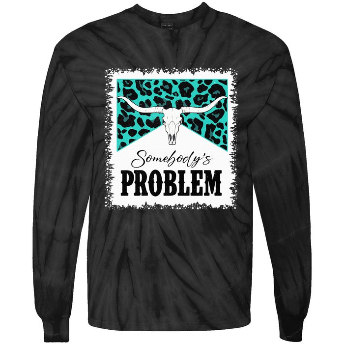 Vintage Bull Skull Leopard Bleached Somebody's Problem Tie-Dye Long Sleeve Shirt