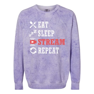 Vlogging Blog Streamer Blogger Eat Sleep Stream Repeat Cool Gift Colorblast Crewneck Sweatshirt