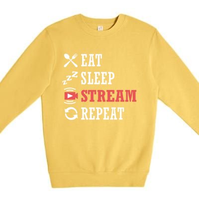 Vlogging Blog Streamer Blogger Eat Sleep Stream Repeat Cool Gift Premium Crewneck Sweatshirt