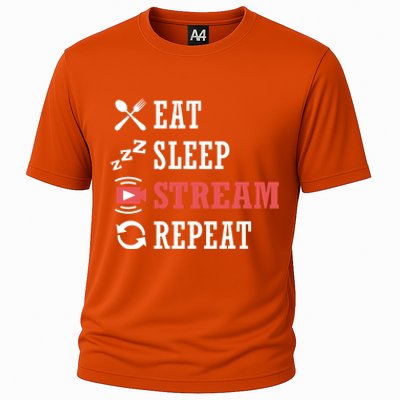 Vlogging Blog Streamer Blogger Eat Sleep Stream Repeat Cool Gift Cooling Performance Crew T-Shirt