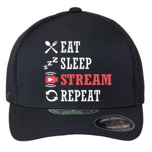 Vlogging Blog Streamer Blogger Eat Sleep Stream Repeat Cool Gift Flexfit Unipanel Trucker Cap