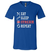 Vlogging Blog Streamer Blogger Eat Sleep Stream Repeat Cool Gift V-Neck T-Shirt