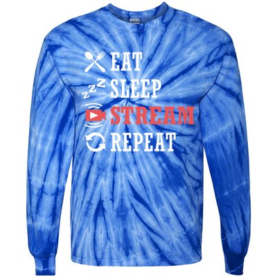 Vlogging Blog Streamer Blogger Eat Sleep Stream Repeat Cool Gift Tie-Dye Long Sleeve Shirt