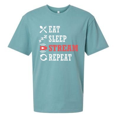 Vlogging Blog Streamer Blogger Eat Sleep Stream Repeat Cool Gift Sueded Cloud Jersey T-Shirt