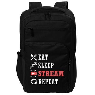 Vlogging Blog Streamer Blogger Eat Sleep Stream Repeat Gift Impact Tech Backpack