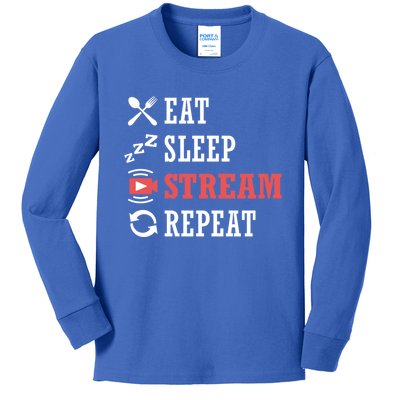 Vlogging Blog Streamer Blogger Eat Sleep Stream Repeat Gift Kids Long Sleeve Shirt