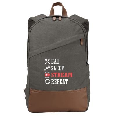 Vlogging Blog Streamer Blogger Eat Sleep Stream Repeat Gift Cotton Canvas Backpack