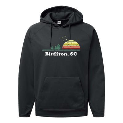 Vintage Bluffton South Carolina Home Souvenir Performance Fleece Hoodie