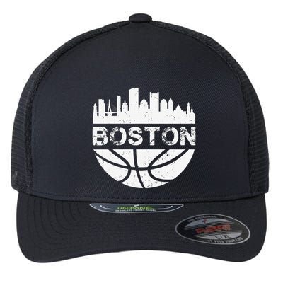Vintage Boston Skyline Retro Basketball Flexfit Unipanel Trucker Cap