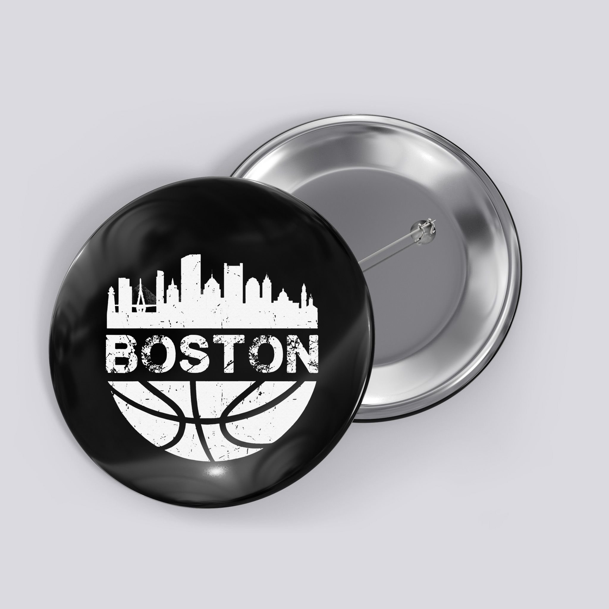 Vintage Boston Skyline Retro Basketball Button