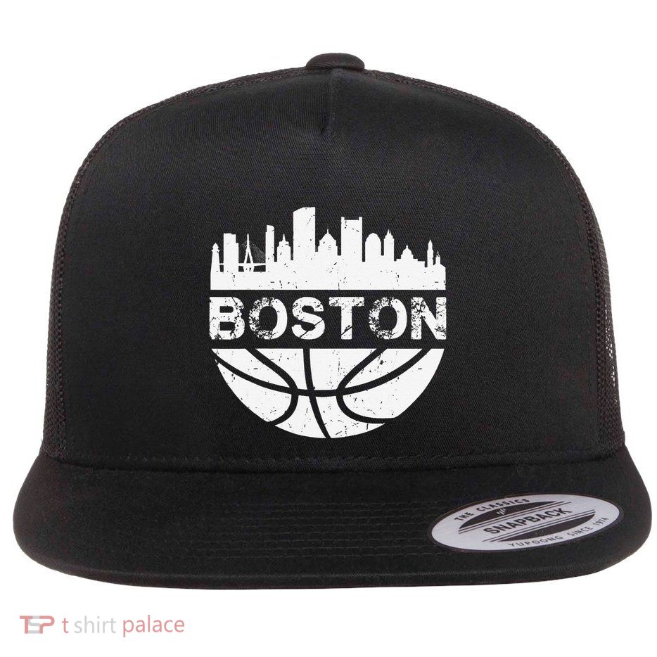 Vintage Boston Skyline Retro Basketball Flatbill Hat