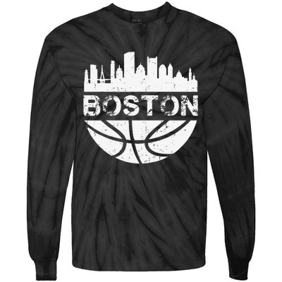 Vintage Boston Skyline Retro Basketball Tie-Dye Long Sleeve Shirt