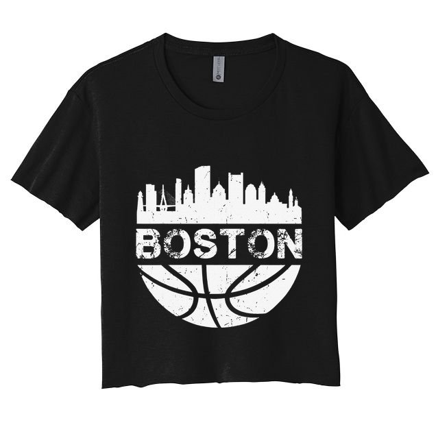 Vintage Boston Skyline Retro Basketball Crop Top