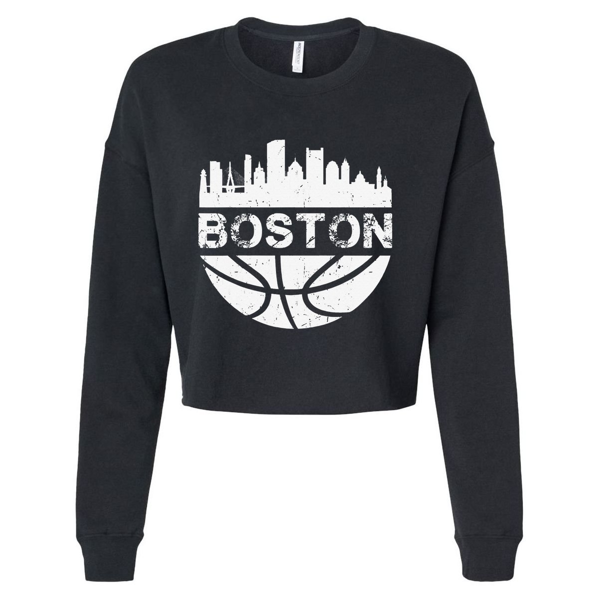 Vintage Boston Skyline Retro Basketball Cropped Pullover Crew