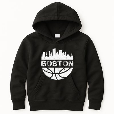 Vintage Boston Skyline Retro Basketball Kids Hoodie