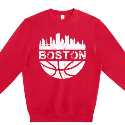 Vintage Boston Skyline Retro Basketball Premium Crewneck Sweatshirt