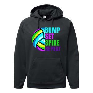 Volleyball Bump Set Spike Repeat Blue Purple Performance Fleece Hoodie