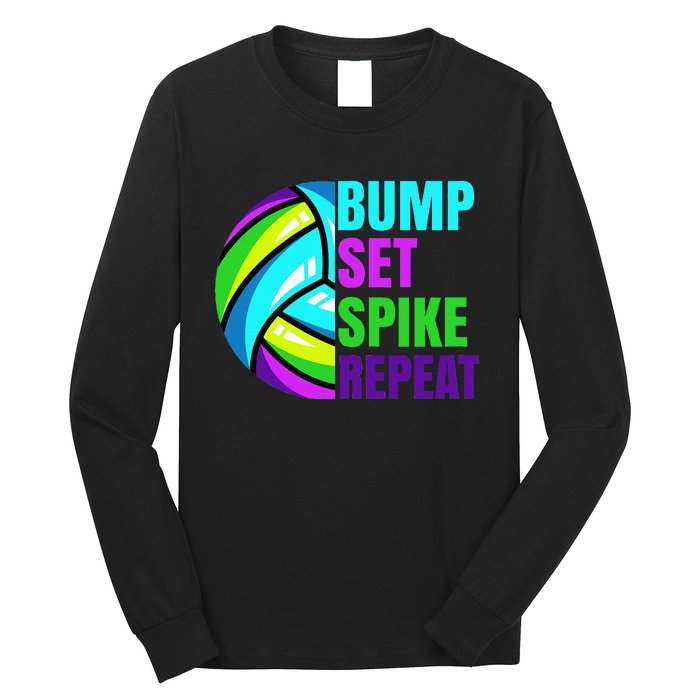 Volleyball Bump Set Spike Repeat Blue Purple Long Sleeve Shirt