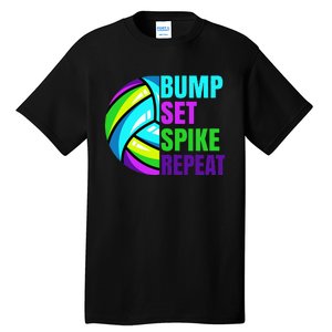 Volleyball Bump Set Spike Repeat Blue Purple Tall T-Shirt